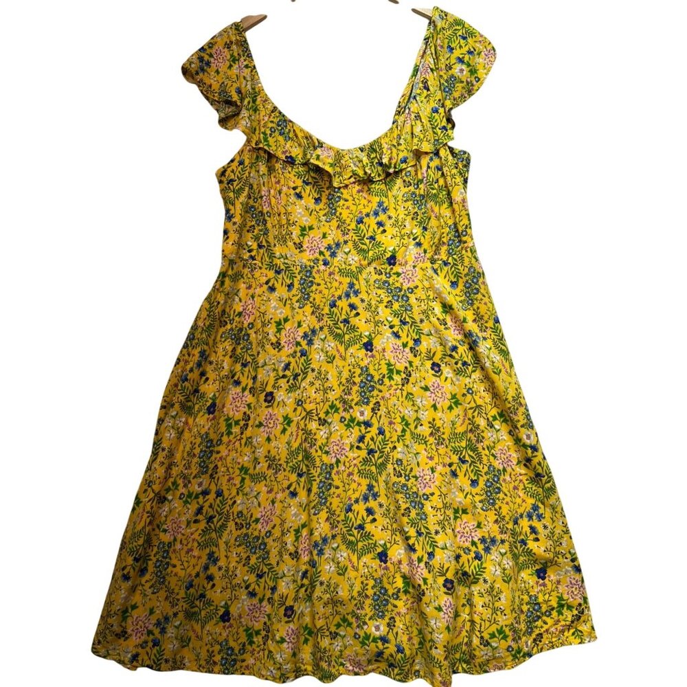 Old Navy Women's Ruffled Cami Dress Smocked Back Stretch Size XL Yellow Floral